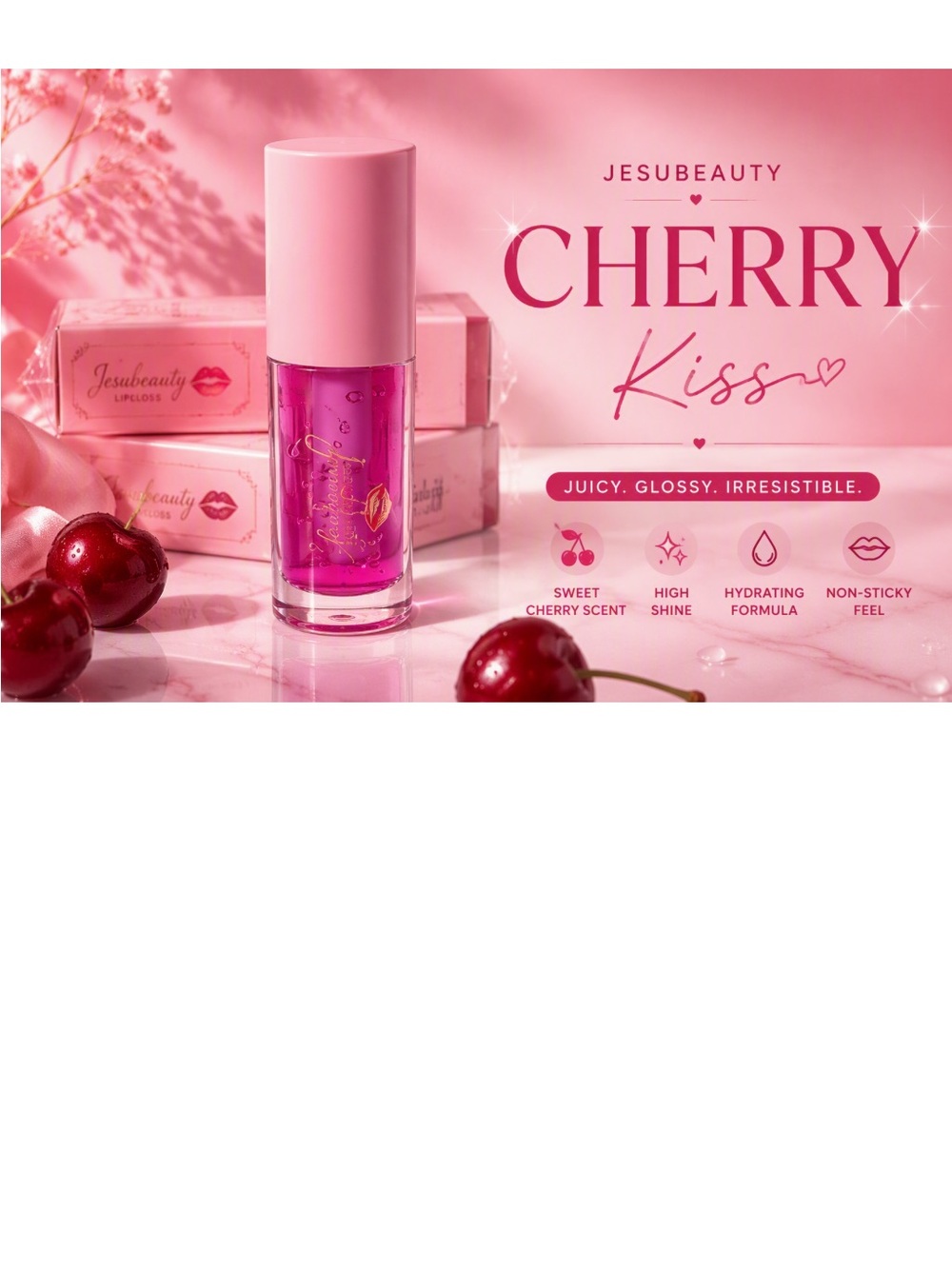 Jesubeauty Cherry Kiss Hydrating Lip Gloss — Pink